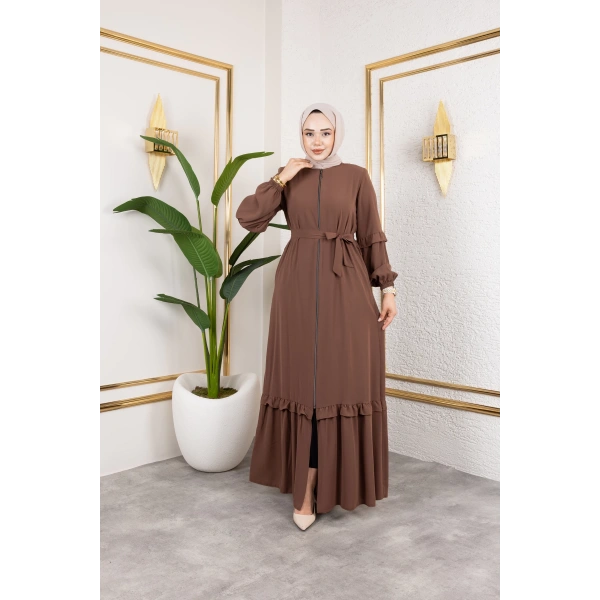 Medine İpeği Fırfır Detaylı Feracce