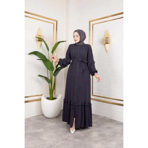 Medine İpeği Fırfır Detaylı Feracce