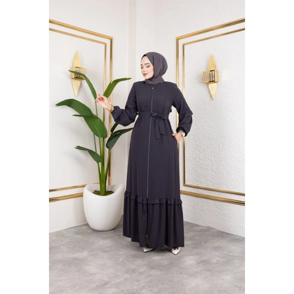 Medine İpeği Fırfır Detaylı Feracce