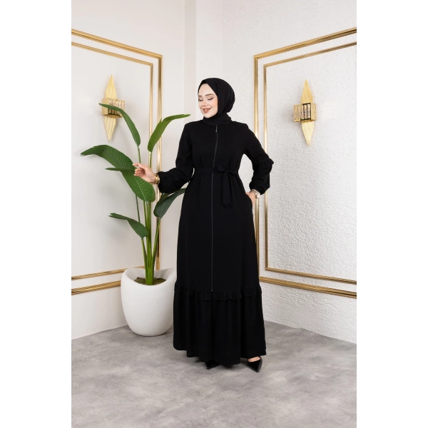 Medine İpeği Fırfır Detaylı Feracce