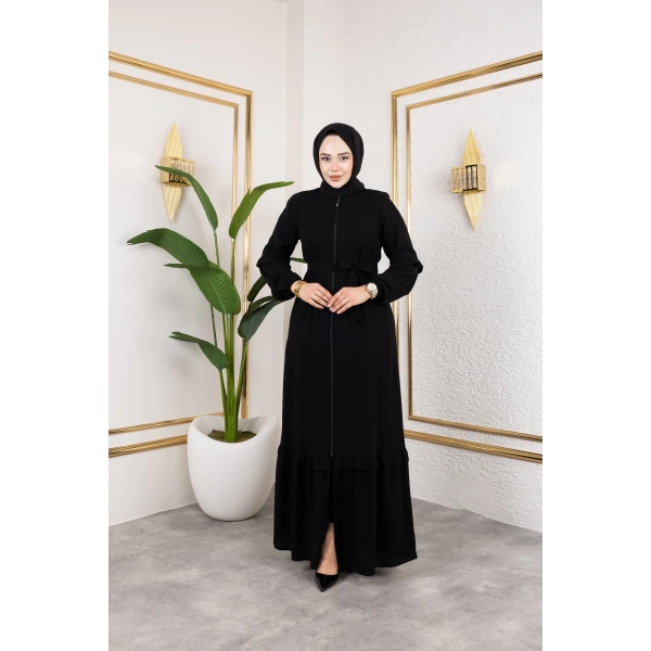 Medine İpeği Fırfır Detaylı Feracce