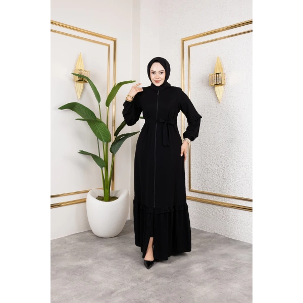 Medine İpeği Fırfır Detaylı Feracce