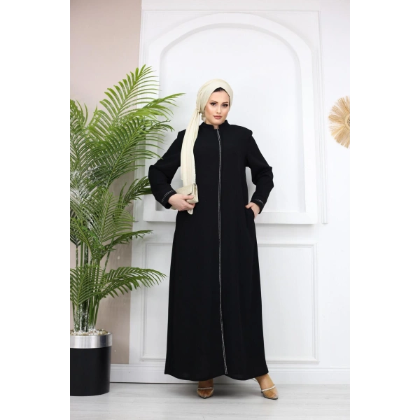 Şerit Detaylı Battal Beden Hüsna Feracce