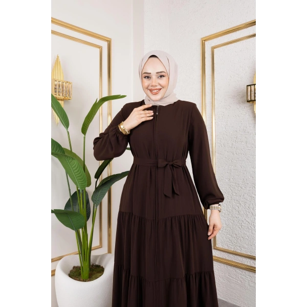 Medine İpeği 3 Kat Büzgülü Feracce