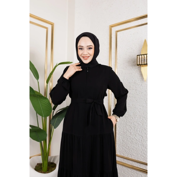 Medine İpeği 3 Kat Büzgülü Feracce