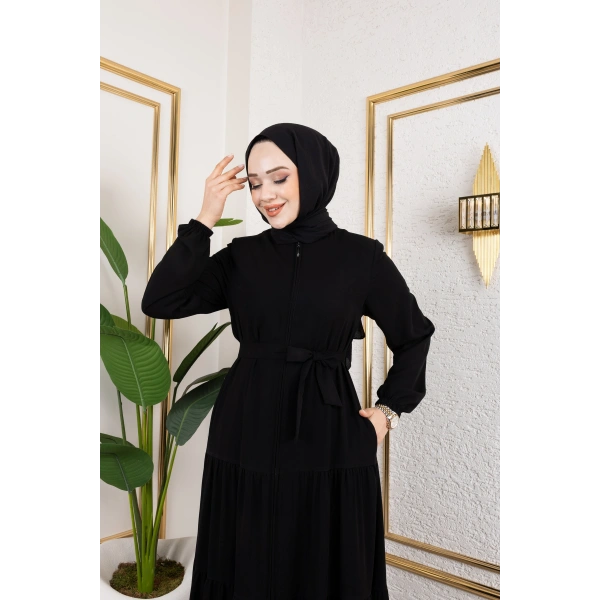 Medine İpeği 3 Kat Büzgülü Feracce