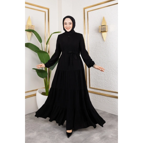 Medine İpeği 3 Kat Büzgülü Feracce