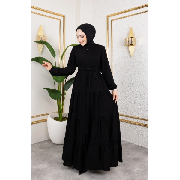 Medine İpeği 3 Kat Büzgülü Feracce