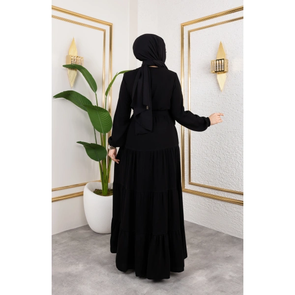 Medine İpeği 3 Kat Büzgülü Feracce