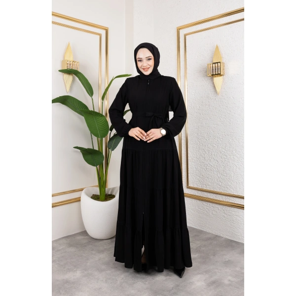 Medine İpeği 3 Kat Büzgülü Feracce