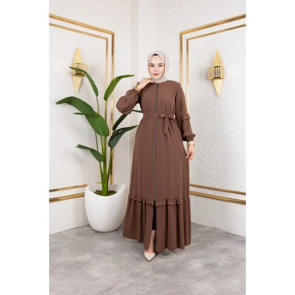 Medine İpeği Fırfır Detaylı Feracce