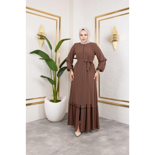 Medine İpeği Fırfır Detaylı Feracce