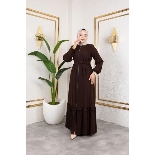 Medine İpeği Fırfır Detaylı Feracce