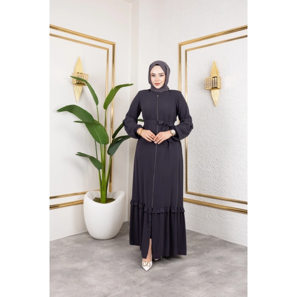 Medine İpeği Fırfır Detaylı Feracce