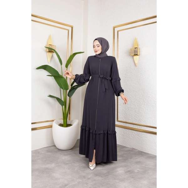 Medine İpeği Fırfır Detaylı Feracce