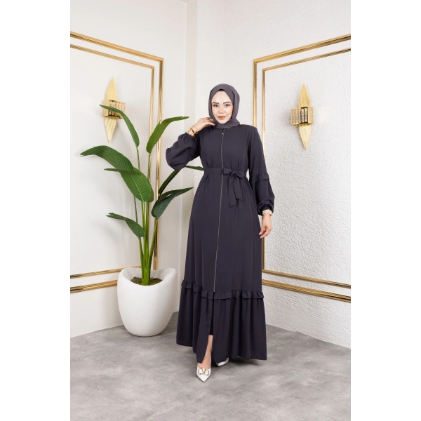 Medine İpeği Fırfır Detaylı Feracce