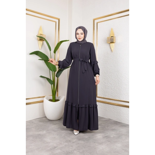 Medine İpeği Fırfır Detaylı Feracce