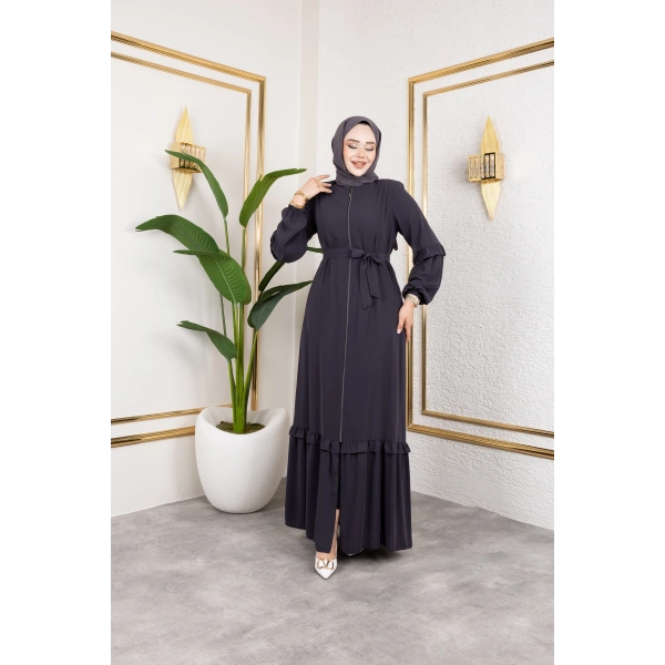 Medine İpeği Fırfır Detaylı Feracce