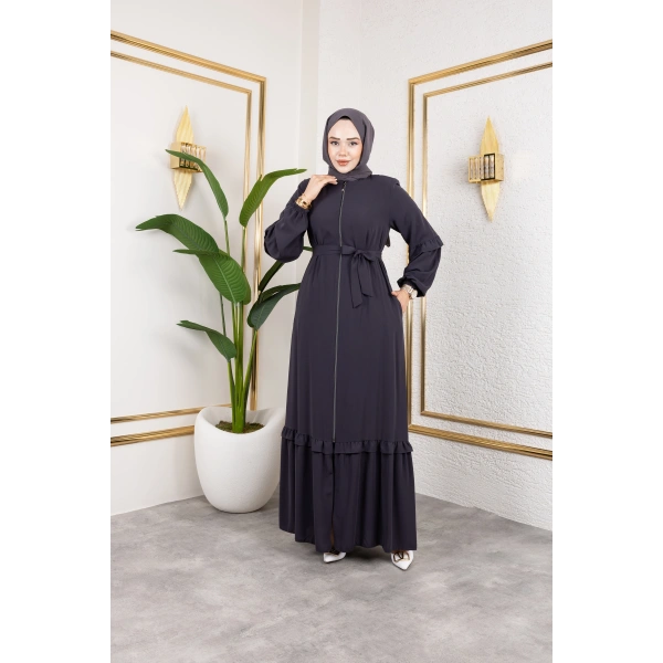 Medine İpeği Fırfır Detaylı Feracce