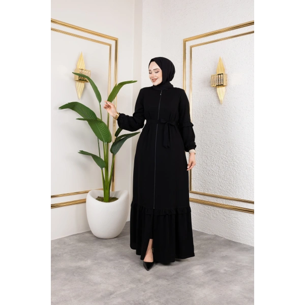 Medine İpeği Fırfır Detaylı Feracce