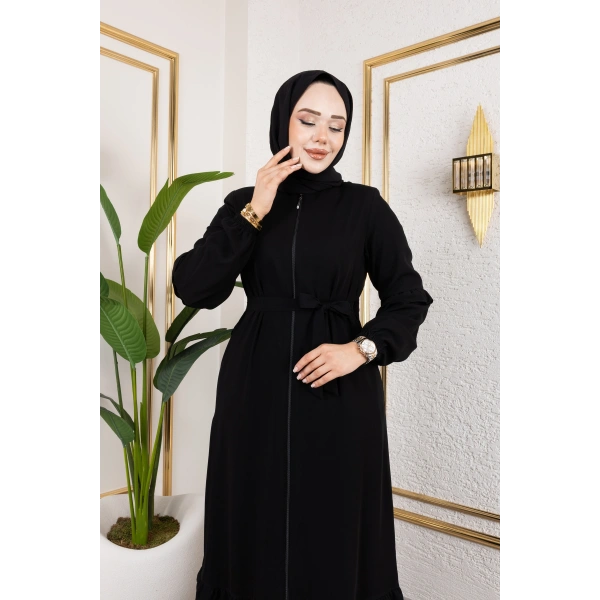 Medine İpeği Fırfır Detaylı Feracce