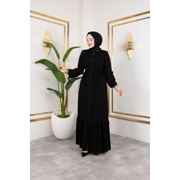 Medine İpeği Fırfır Detaylı Feracce