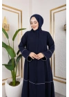 Medine İpeği Biyeli Ahsen Feracce (Lacivert)