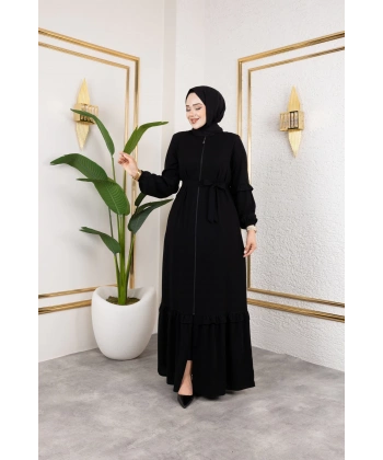 Medine İpeği Fırfır Detaylı Feracce