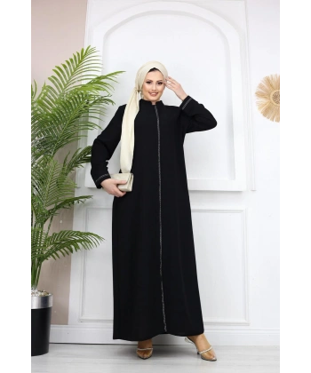 Şerit Detaylı Battal Beden Hüsna Feracce