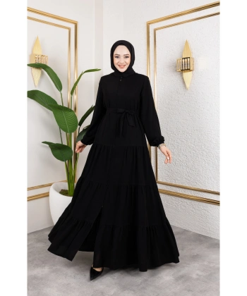 Medine İpeği 3 Kat Büzgülü Feracce