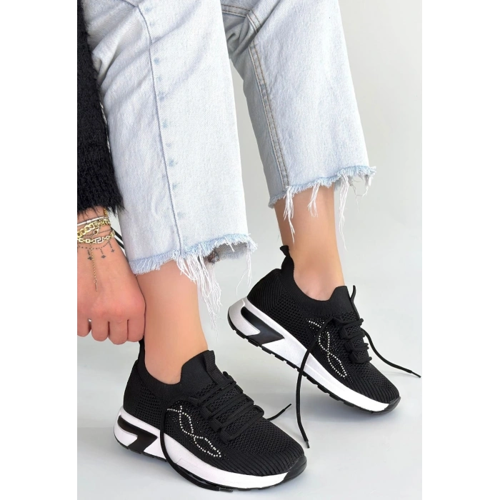 Belan Siyah Triko Bağcıklı Spor Ayakkabı