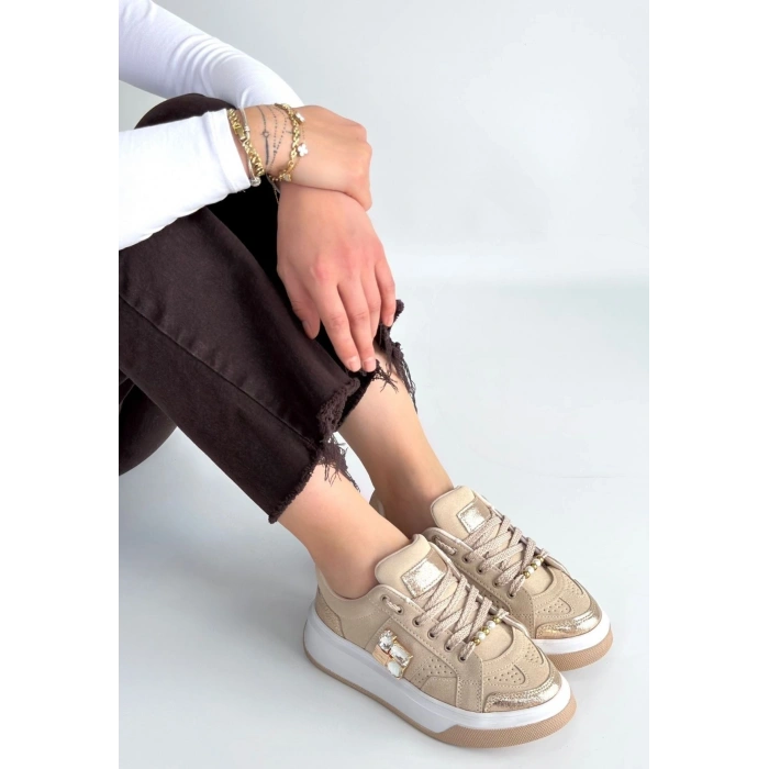 Ceans Bej Süet Bağcıklı Spor Ayakkabı