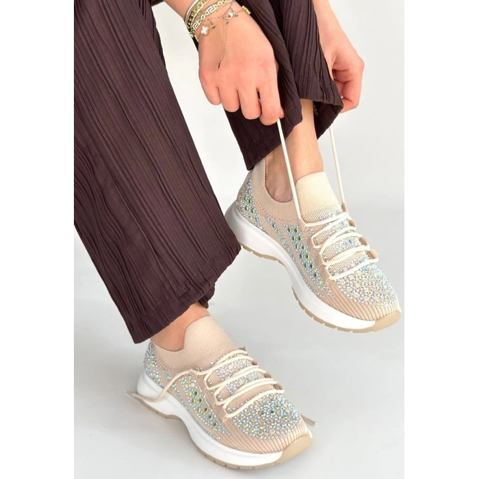 Ceas Bej Triko Bağcıklı Spor Ayakkabı