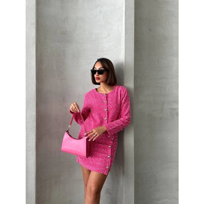 Ceketli etek takım chl kumaş fuşya h24443