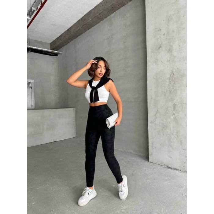 Gizli yan fermuarlı bulut desenli tayt siyah h248638