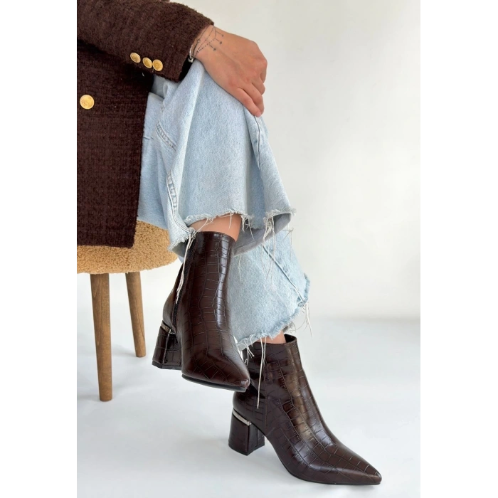 Meça Kahverengi Cilt Topuklu Bot