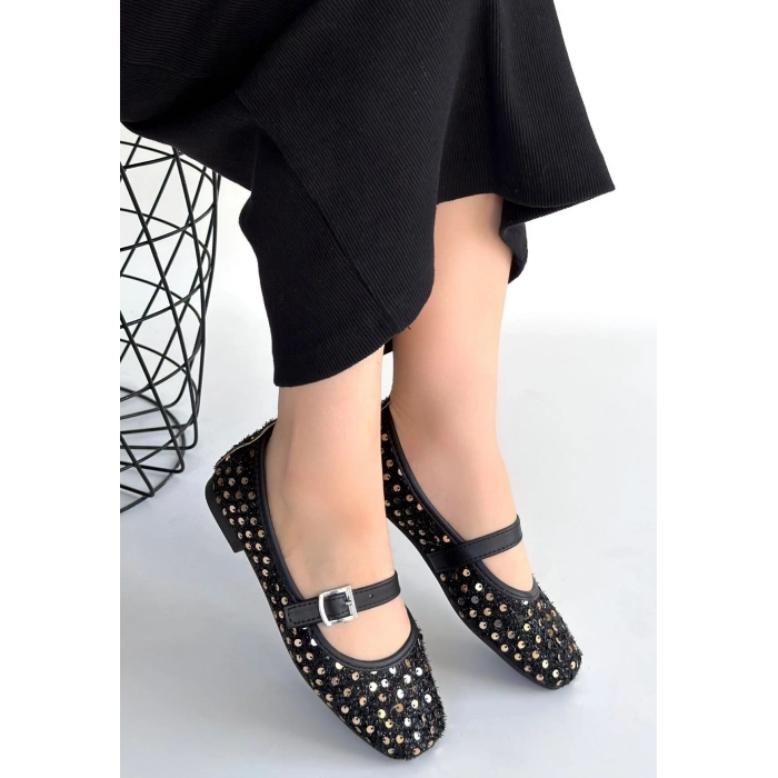 Moden Siyah Süet Babet Ayakkabı