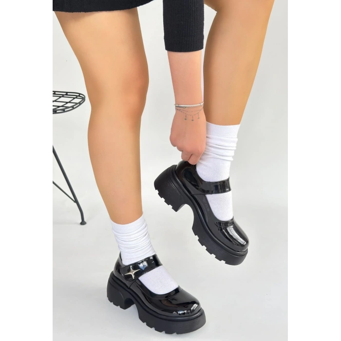 Siyat Siyah Rugan Dolgu Topuk Oxford Ayakkabı