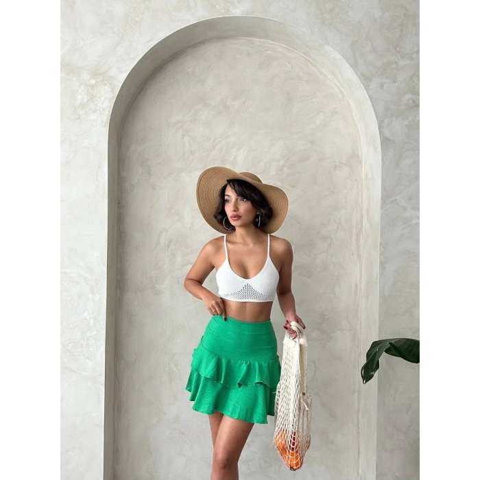 Valonlu fırfırlı etek yeşil s24681