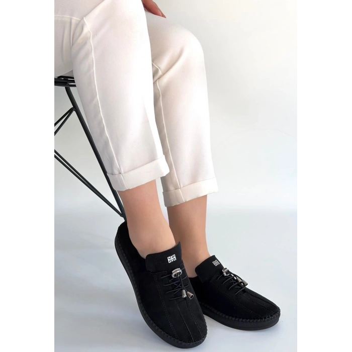 Warte Siyah Süet Bağcıklı Spor Ayakkabı