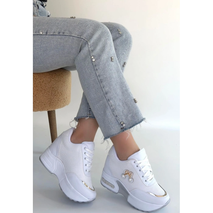 Wody Beyaz Cilt Simli Bağcıklı Spor Ayakkabı