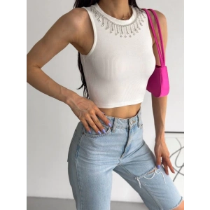 fitilli kaşkorse yakası zincirli atlet beyaz