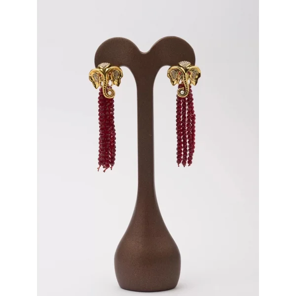 Fil Figür Bordo Boncuk Sallantılı Küpe