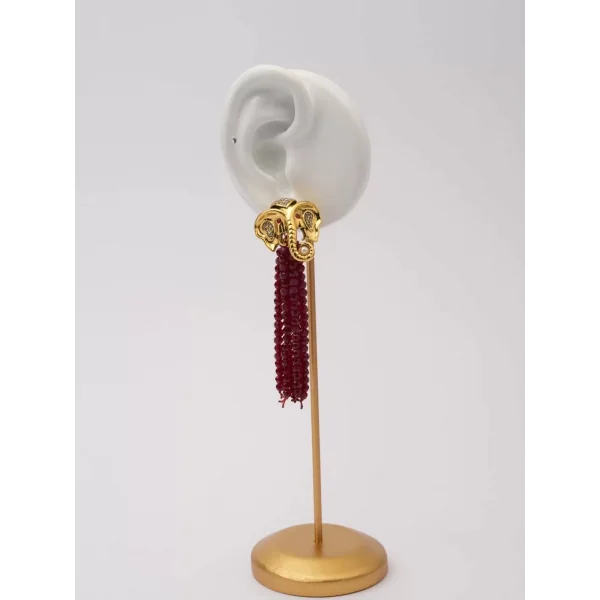 Fil Figür Bordo Boncuk Sallantılı Küpe