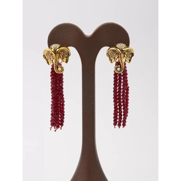 Fil Figür Bordo Boncuk Sallantılı Küpe