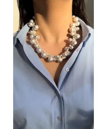 Mat İrili Ufaklı Gümüş Topçuklu Kolye