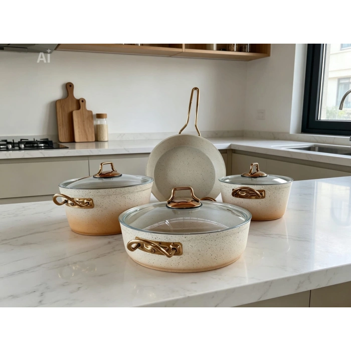 7 Parça Lüks Granit Tencere Seti.