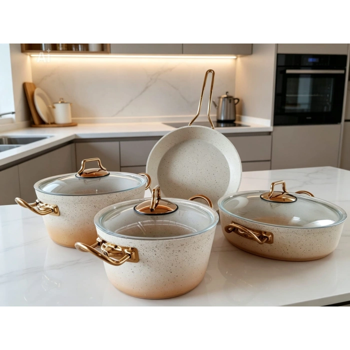 7 Parça Lüks Granit Tencere Seti.