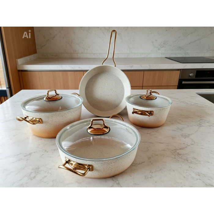 7 Parça Lüks Granit Tencere Seti.