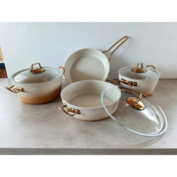 7 Parça Lüks Granit Tencere Seti.